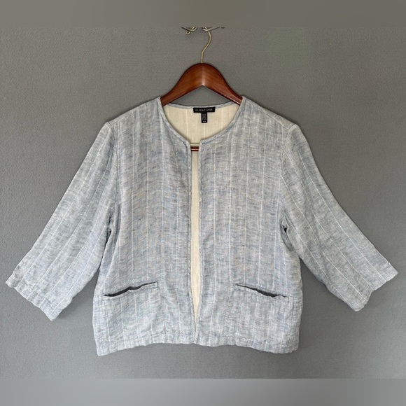 Eileen Fisher Textured Linen Blend Open Jacket M - Picture 2 of 9